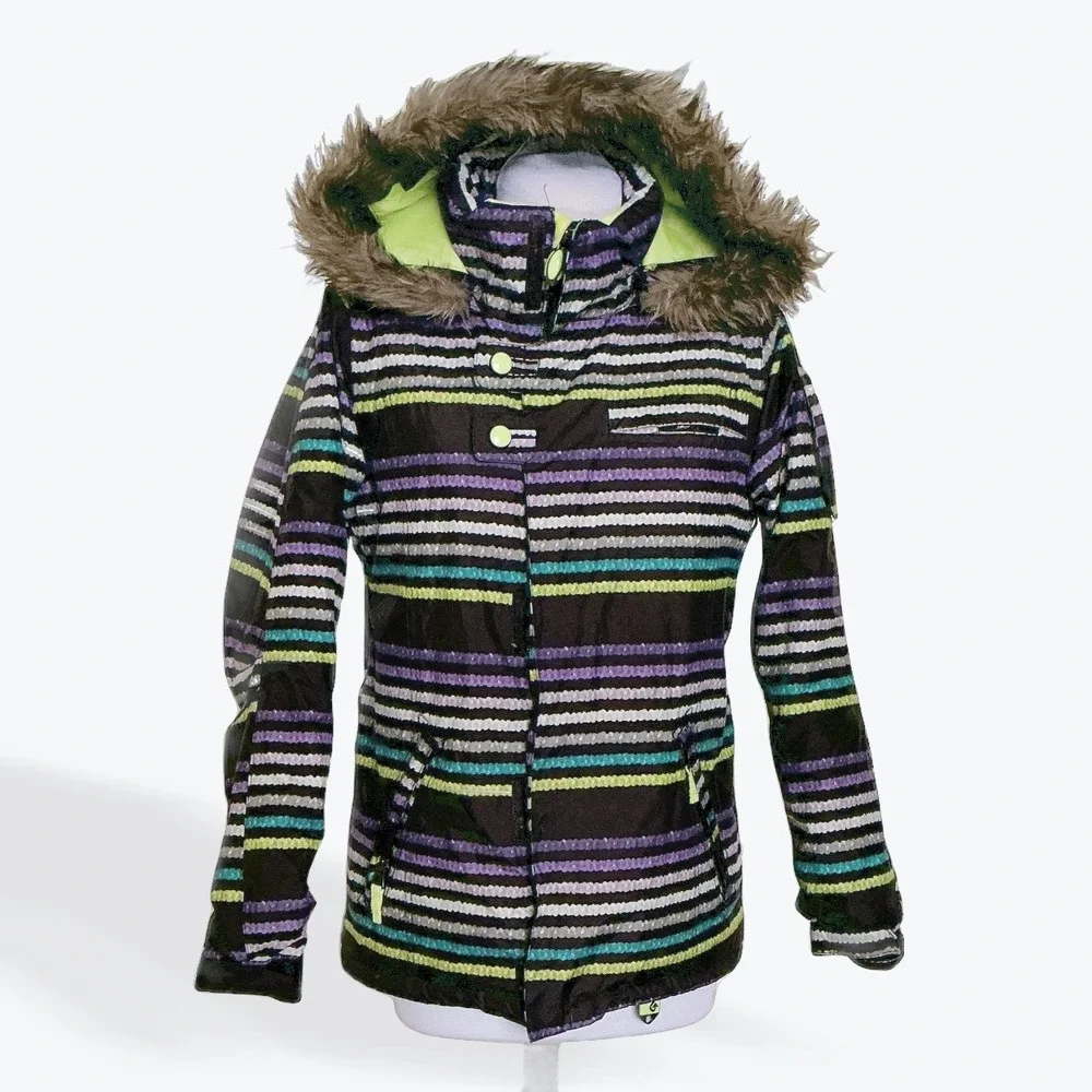Burton Girls Mistique Snowboard Jacket Striped DryRide Insulated Size M 10/12